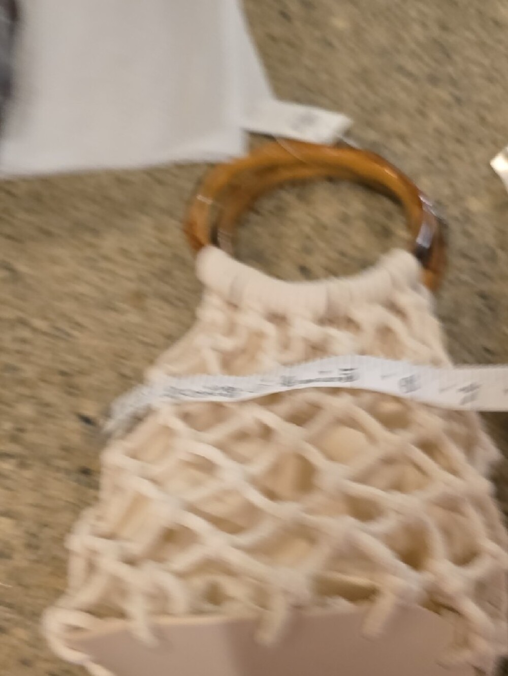 OLD NAVY VINTAGE Macrame Net Bag with Amber Resin Ring Handles - Cream - Picture 6 of 6